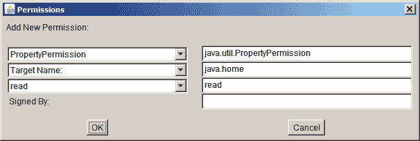 将 java home 属性设置为读取的权限对话框