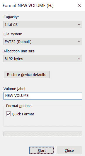 Figure 26: Formatting the microSD card 