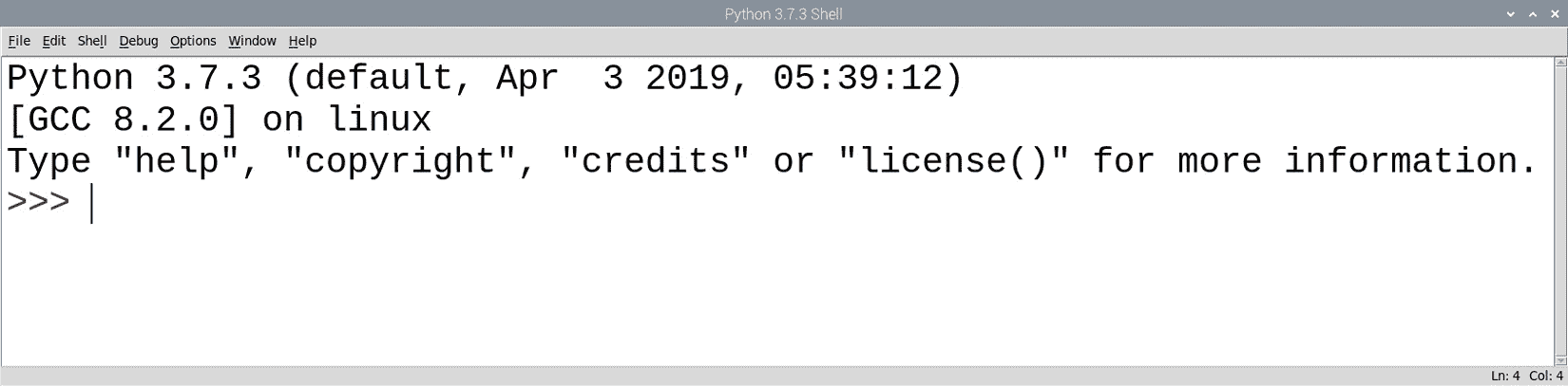 Figure 3.4 – Python 3 interactive mode in IDLE 