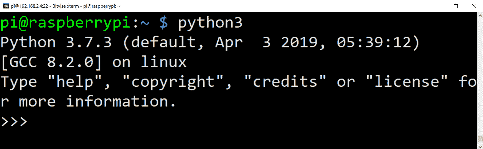 Figure 3.10 – Python 3 in interactive mode on the Command Prompt 