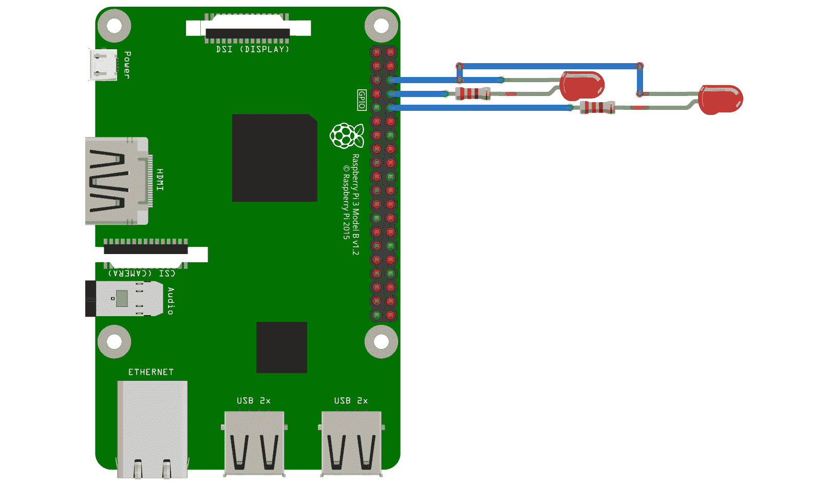 Figure 3.19 – A circuit diagram with two LEDs 