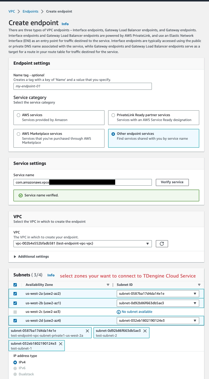 TDengine Cloud Create endpoint 1