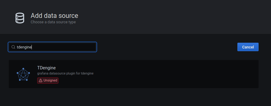 TDengine Database TDinsight 添加数据源