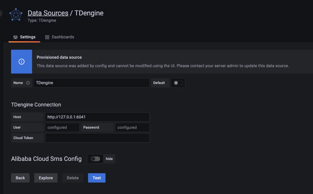TDengine Database TDinsight 数据源配置