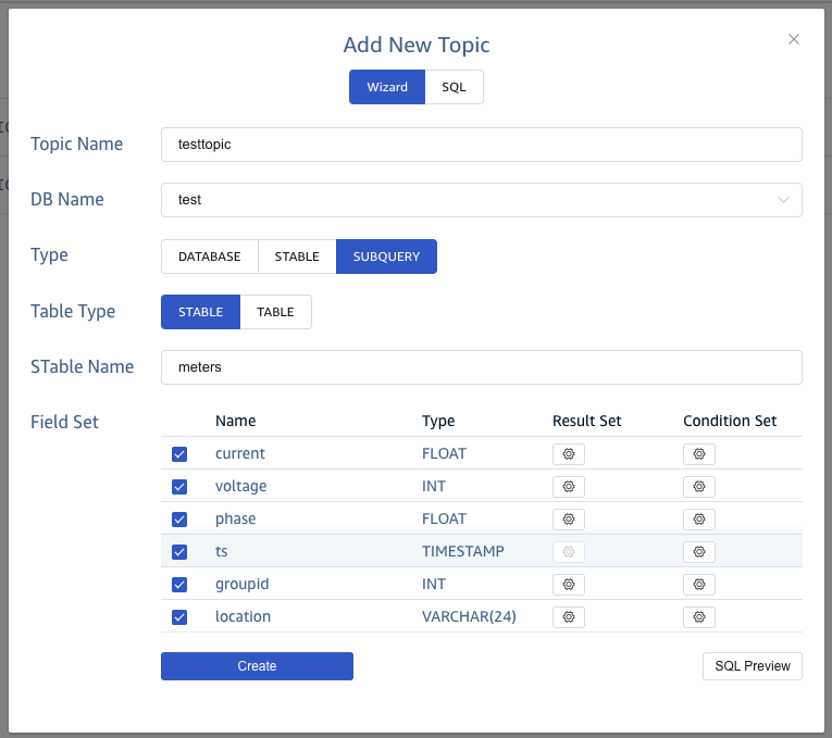 Create a new topic with subquery for stable
