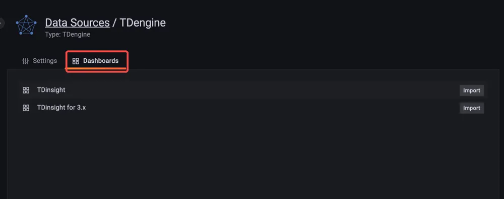 TDengine Database TDinsight 导入仪表盘和配置